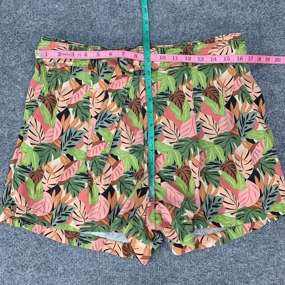 Loft Ann Taylor Shorts Womens L Large Jungle Palm Print Belted Pleated Pockets - Picture 5 of 12